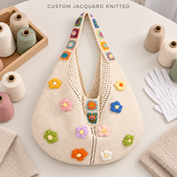 Sac fourre-tout en tricot jacquard personnalisé avec logo, design à double poignée, pour femmes et hommes, usage quotidien, vente en gros directe d'usine