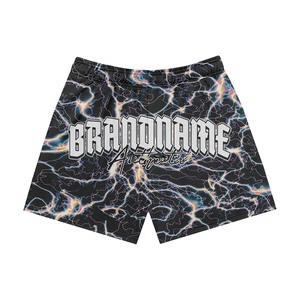 Shorts de sport pour femmes en mesh polyester respirant, imprimé éclair noir, sublimation, logo personnalisé, design sur mesure. - Product Image 1