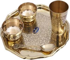 คุณภาพส่งออกทองเหลือง Pooja Thali ชุดสําหรับบ้านวัด Pooja Thali ตกแต่งทองเหลือง Pooja รายการสําหรับของขวัญสําหรับตกแต่ง - Product Image 1