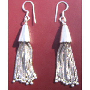 Plain <b>Silver</b> Tassel <b>Drop</b> <b>Earrings</b> - Product Image 1