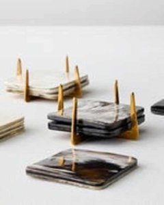 Luxury Classic Square Buffalo Horn <b>Coasters</b> 4-Piece Set with Brass Holder <b>for</b> <b>Drinks</b> & Teacups Eco-Friendly by Saniya Handicraft - Product Image 4