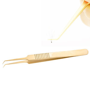 Pinzas de extensión de pestañas de acero inoxidable personalizadas con logotipo, pinzas de pestañas de volumen curvo inclinado recto, Etiqueta Privada - Product Image 3