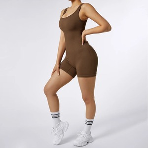 Combinaison solide Skinny Shorts femmes Bodycon Body vêtements de sport Yoga vêtements de sport col carré une pièce combinaisons côtelées - Product Image 5