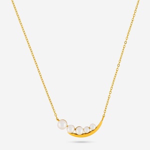 Trendy Gold Plated Alloy Necklace 192091 Imitation Pearl Diamond Number Pattern Link <b>Chain</b> <b>Copper</b> Stainless Steel Gold for Gift - Product Image 2