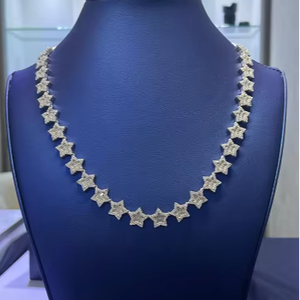 Collar Iced Out Star Link con acabado plateado, con diamantes de moissanita, collar de lujo para fiestas y bodas - Product Image 1