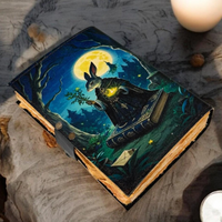 Grand journal vintage fait main en cuir véritable, 400 pages, Grimoire Lapin de Pâques, Livre de sorts vierge, Galaxie Demi-Lune de Noël