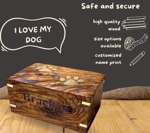Rosewood <b>Urn</b> Wooden <b>Pet</b> <b>Urn</b> for Ashes with Brass Inlaid Paws - Product Image 5