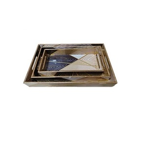Plateau en bois de designer antique avec motifs imprimés en émail pour le dîner de l'hôtel, l'artisanat SCI à bas prix - Product Image 1