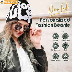 OEM Jacquard letras gorros invierno cálido gorro de punto para Unisex logotipo personalizado calavera sombrero moda calle estilo sombreros playa viaje - Product Image 4