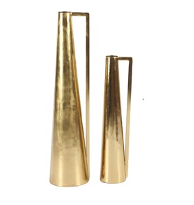 JARRON CONO DELGADO GEOMÉTRICO METAL ORO MODERNO CON ASAS, JUEGO DE 2 MACETAS - Product Image 1