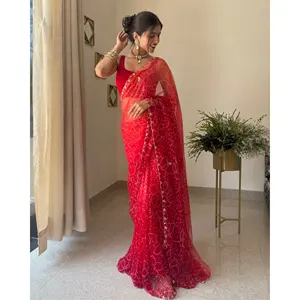 Saris Bandhej sur mesure avec personnalisation de style, blouse et embellissements sur mesure - Product Image 4