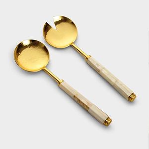 ชุดเสิร์ฟสลัดมือจับสีน้ำตาลโบราณคุณภาพสูงทำจากโลหะและช้อนทำจากอินเดียรวมถึงที่วางช้อนที่วางหม้อ - Product Image 2