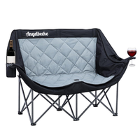 Fauteuil double de camping moderne en acier inoxydable noir, robuste, pliable, pour 2 personnes, avec porte-gobelets, capacité de 660 lb