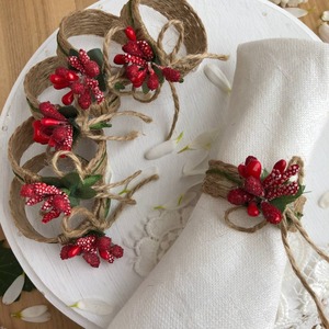 แหวนผ้าเช็ดปากปอกระเจาพร้อมดอกไม้สีแดงสำหรับตกแต่งโต๊ะรับประทานอาหารในชีวิตประจำวันการเฉลิมฉลองและของขวัญที่สวยงามใช้จากอินเดีย - Product Image 1