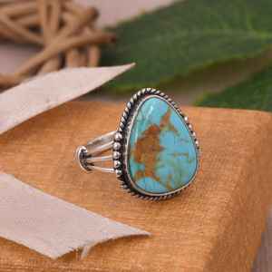 Oxidized Sterling Silver Kingman <b>Turquoise</b> <b>Ring</b> Handmade Luxury Boho Southwestern Wedding Jewelry Vintage Style Gift Her - Product Image 5