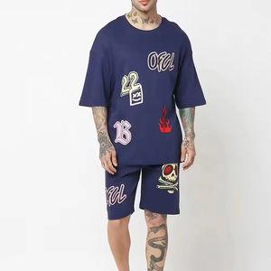 Jersey de cuello redondo de manga corta de secado rápido para hombre, conjunto corto de camiseta y traje corto, conjuntos de camisa para hombre, patrón impreso personalizado - Product Image 1