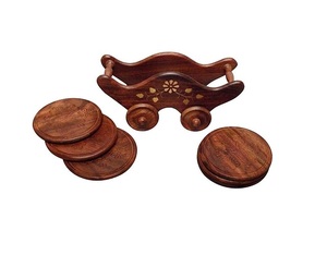 Ensemble de 6 sous-verres en bois au design moderne et attrayant, faits à la main, avec support en bois au design antique pour les portions de thé au bureau - Product Image 5