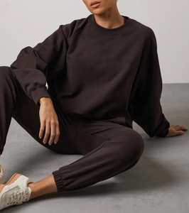 OEM/ODM ensemble de survêtements pour femmes 300GSM sur mesure avec logo imprimé DTF 100% coton surdimensionné à col rond 2 pièces pour femmes - Product Image 6