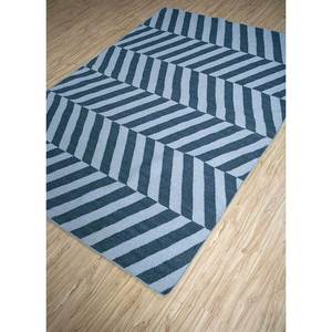 Alfombra de Lana Tejida Plana Azul Alhambra, Hecha a Mano, Diseño Chevron Rectangular con Parches de Diamantes, para el Hogar, Pasillo, Sala de Estar - Modelo Dwrm-112 - Product Image 2