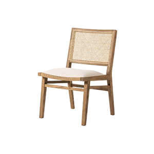 Silla de Comedor Moderna de Ratán y Madera de Teca con Respaldo Plano, Panel Tejido Cuadrado, Patas Rectas de Madera, Asiento Sólido, Ecológica para Apartamentos - Product Image 1