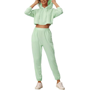 Vente chaude 100% coton femmes coupe ajustée haut court veste survêtement d'hiver avec col à capuche avant Logo Position de haute qualité - Product Image 1