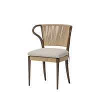 Chaise de salle à manger moderne en teck européen avec dossier en corde courbé, siège rembourré, cadre en bois massif durable et écologique, mobilier de maison