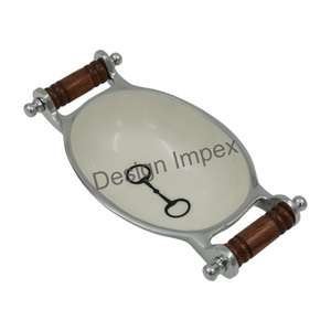 Plato y cuenco esmaltados con asas de madera, diseño de broca de caballo, cuencos de Metal para servir, suministros para eventos, decoración para fiestas, cuenco ecuestre - Product Image 1