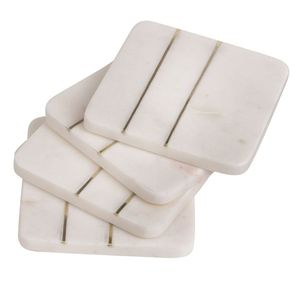 Juego de 4 elegantes posavasos clásicos de mármol blanco, soportes para bebidas de piedra natural para protección de mesa elegante, lo último - Product Image 1