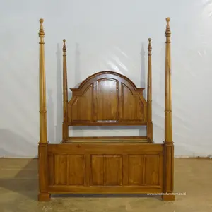 Quadro de cama com quatro espaços feita de madeira de teak indiana como cama copa em estilo europeu casa e móveis do quarto