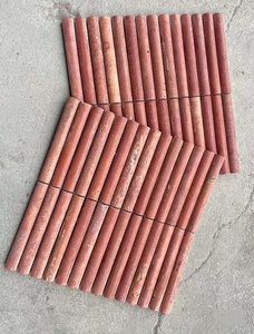 Harga pabrik dekorasi dinding Pancuran Interior batu Travertine 3D kubus alami ubin mosaik marmer bergalur kurva merah - Product Image 3