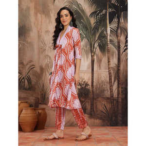 Kurta de Chiffon Color Malva con Estampado Abstracto para Mujer, con Palazzos, Mangas Tres Cuartos, Estilo Casual para Primavera/Verano - Product Image 2