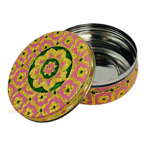 Stainless Steel Gold-Plated Round Meenakari Dibba for Home Decoration and Gifting - Product Image 5