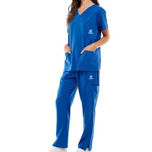 Ensemble de gommage cargo à col montant bleu uniforme d'infirmière solide uniforme décontracté avec poche vêtements de travail professionnels ensembles d'uniformes de gommage - Product Image 2