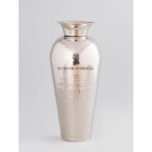 Vase à fleurs en métal de haute qualité poli brillant argenté à texture fantaisie unique avec base de designer plaquée or d'Inde - Product Image 6