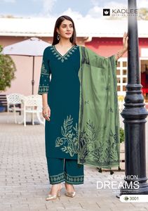 Vestido de diseñador nuevo y étnico para mujer, pantalón Kurti con estampado de rayón con estampado de organza Dupatta para ropa festiva e informal por exportación - Product Image 3