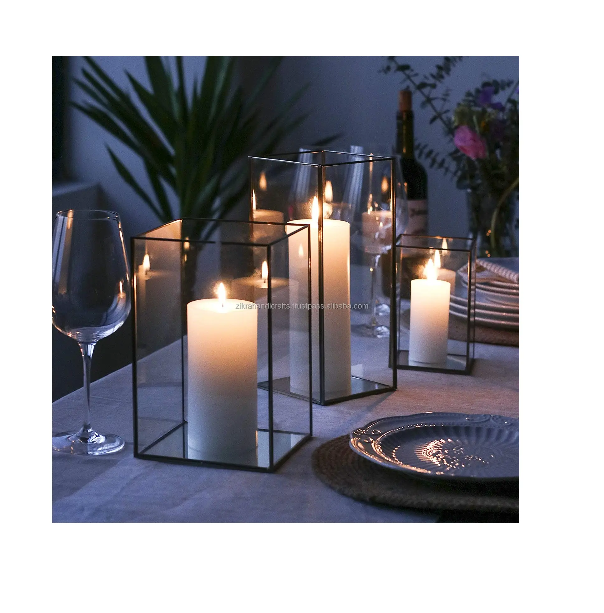 Suporte de vela de vidro para mesas, suporte de velas de vidro com base de metal para mesas de casamentos, decoração de natal