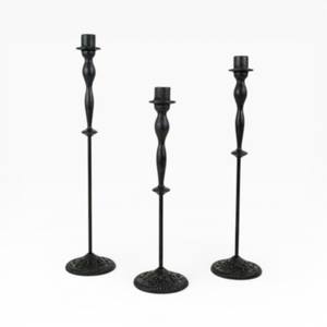 Juego de Portavelas Altos de Metal Negro con Base Texturizada para Interiores Rústicos Modernos, Únicos - Product Image 1