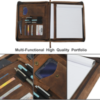 Portefeuille en cuir de buffle fait main fermeture à glissière 13x10 pouces Vintage marron voyage bureau organisateur A5 lettre Portable