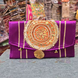 Modern Style Handbag With Lahriya & Patola Print Pearl Handles Polyester Lining <b>for</b> <b>Wedding</b> Parties and Festivals Designer <b>Bags</b> - Product Image 1