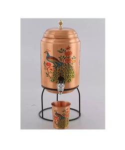 Distributeur d'eau en cuivre de qualité supérieure avec couvercle et support idéal pour le style de vie ayurvédique et les besoins naturels de purification de l'eau - Product Image 1