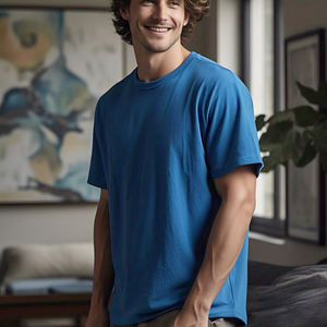 เสื้อยืดคอกลมผู้ชายผ้าคอตตอน100% โอเวอร์ไซส์เสื้อยืดผู้ชายสำหรับฟิตเนสเปิดไหล่ตกสำหรับฤดูร้อน - Product Image 5