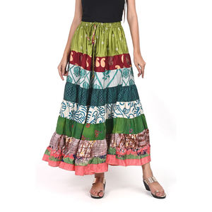 Colorful Tiered Bohemian <b>Skirt</b> Eco Friendly Fabric Long Maxi <b>Skirt</b> for Women Adjustable Waist Casual Ethnic Summer Clothing - Product Image 2