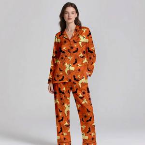 Ensemble de pyjamas en soie satinée pour adultes, été/printemps, léger, respirant, impression numérique, élégant, vêtements de nuit de luxe, doux - Product Image 2