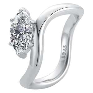 Bague de fiançailles en argent sterling S925 1 carat, taille marquise, sertie à griffes, forme navette tendance, bande incurvée pour femmes - Product Image 1