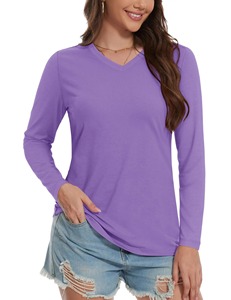 เสื้อลำลองแขนยาวคอวีแฟชั่นสำหรับผู้หญิงเสื้อยืดกลางแจ้งเนื้อนุ่มระบายอากาศได้ดีสวมใส่สบาย - Product Image 2