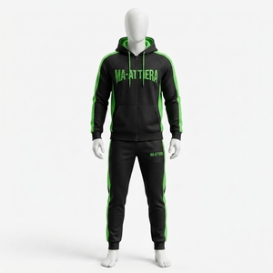 <b>Men</b> Black Green Hoodie Tracksuit Set <b>Pullover</b> Sweatshirt Jogger Pants Premium Sportswear Gym Training Running Fitness Activewear - Product Image 1