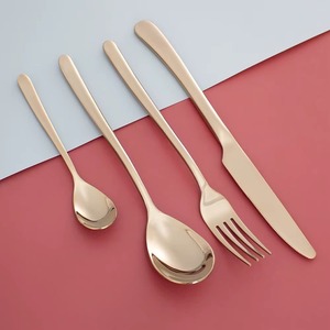 Juego de Cubiertos de Acero Inoxidable con Acabado Dorado Espejo, para Reuniones Familiares, Eventos Especiales, Fiestas y Catering - Product Image 1