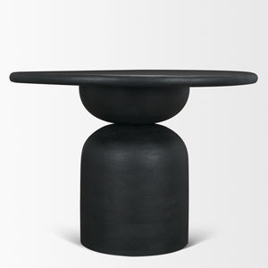 Aggressive Bold Look Black Wood Stacked Pedestal Base Solid Wood With Sandblasted Natural Grain <b>Round</b> Shape Home <b>Dining</b> <b>Table</b> - Product Image 2