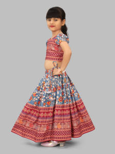 Conjunto de Lehenga Choli de Algodón Estilo Boho para Niñas, Shoryam, Estampado de Moda, Ropa Tradicional Étnica para Fiestas, Largo hasta el Suelo, Ropa Infantil - Product Image 2