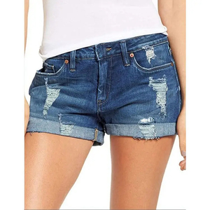 Shorts en jean décontractés vintage pour hommes, taille mi-haute, avec fermeture éclair, logo personnalisé, strass, 100 % coton, vente en gros - Product Image 2